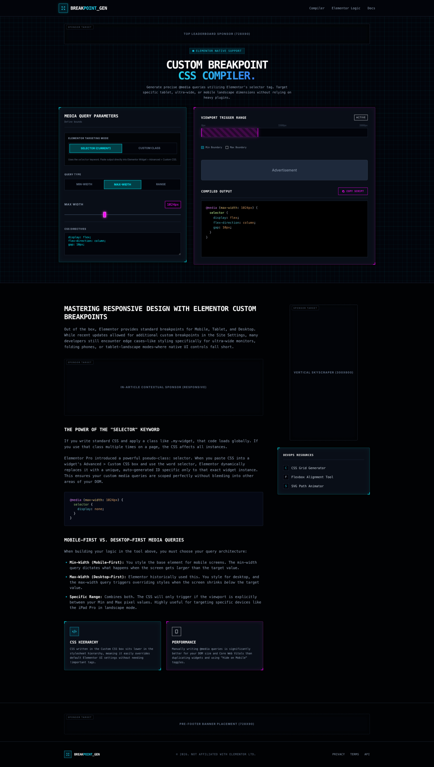 Elementor Breakpoint Generator