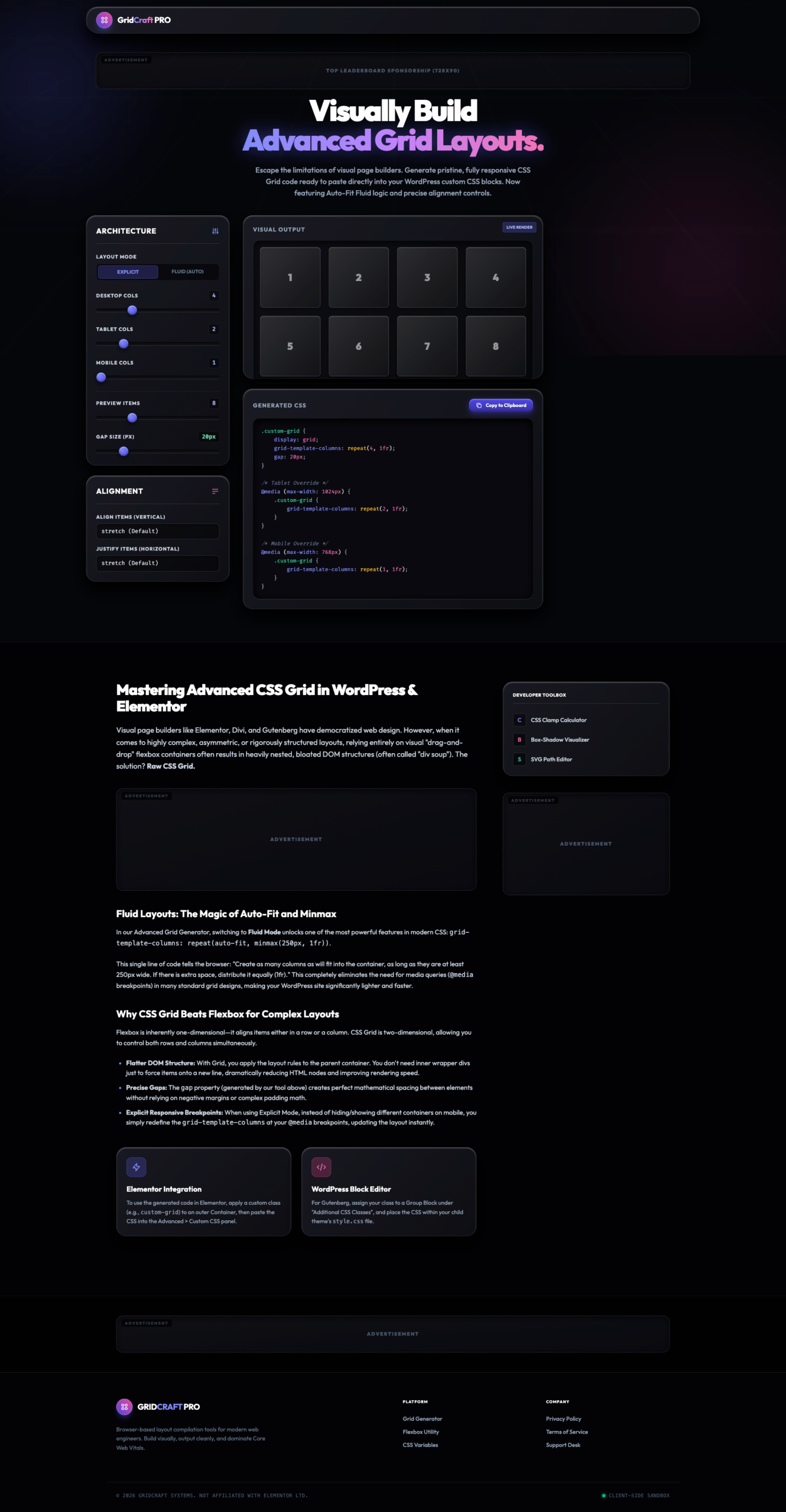 WordPress CSS Grid Layout Generator